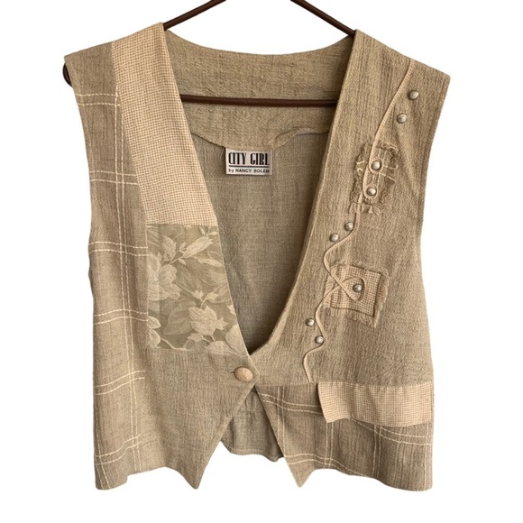 Vintage 80s 90s Vest Womens Top Size Small City Girl Nancy Bolen Retro Jewels - Picture 1 of 4
